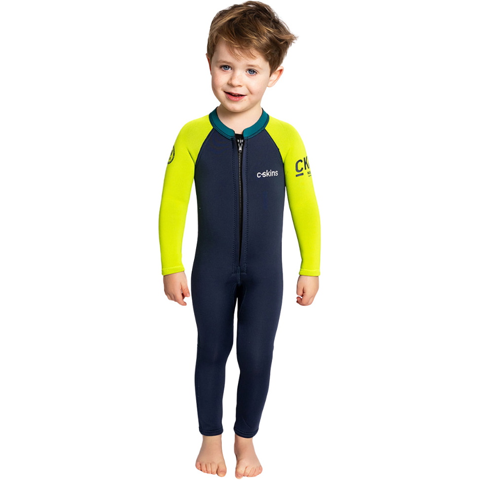 2026 C-Skins Nuwave C-Kid Front Zip Wetsuit C-NBA32ST - Bluestone / Lime